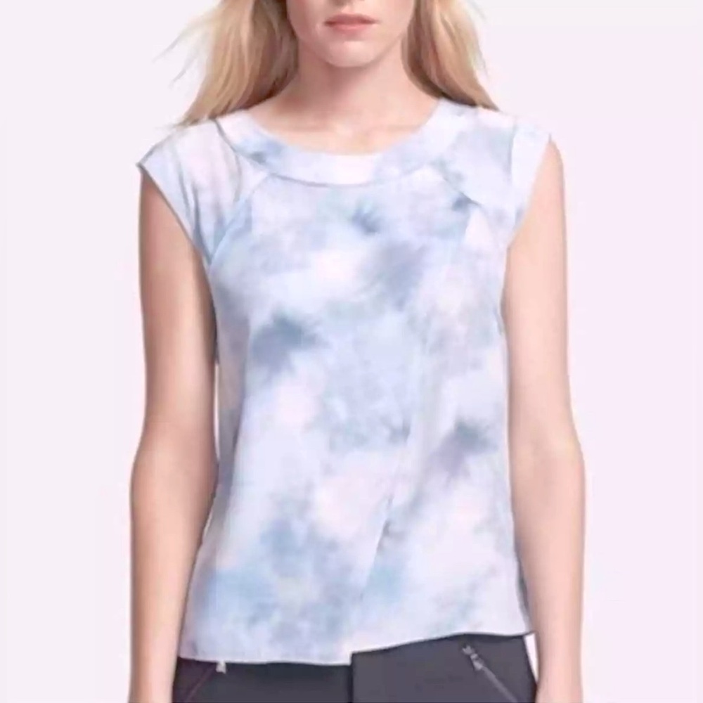 Rebecca Taylor 100% Silk Dreamy Flowy Crossover Front Cloud Watercolor Tank XS